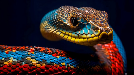 portrait of a king cobra snake on a dark background