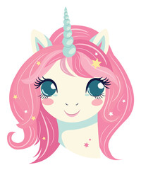 Cute baby unicorn with beautiful pink hair sticker