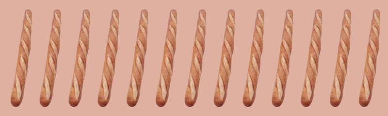 Beige border with baguettes. Repeating print.