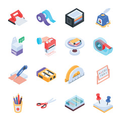 Pack of School Supplies Isometric Icons

