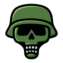 Skull with military helmet. Logo concept black and green color. Line art vector. Military illustration.