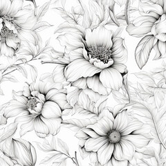 black and white chrysanthemum seamless pattern