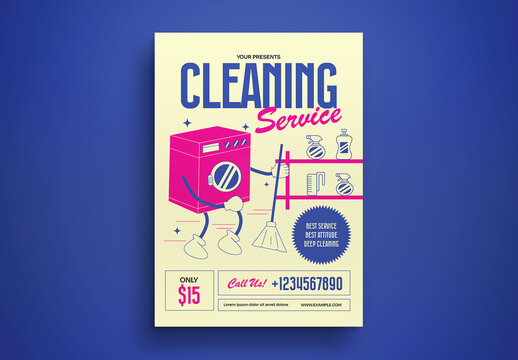 Pink Flat Design Cleaning Service Flyer Layout