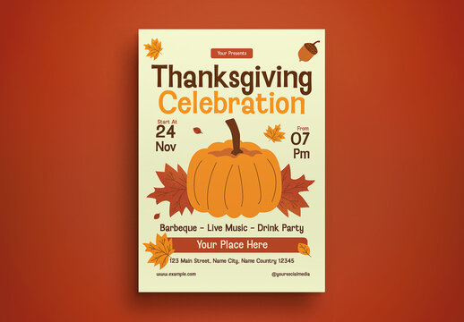 Orange Handrawn Thanksgiving Celebration Flyer Layout