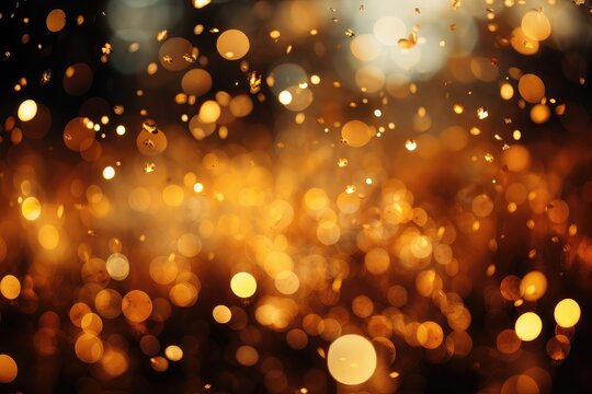 A customizable festive background image featuring golden confetti gently falling against the backdrop of blurred holiday lights, creating a celebratory atmosphere. Photorealistic illustration