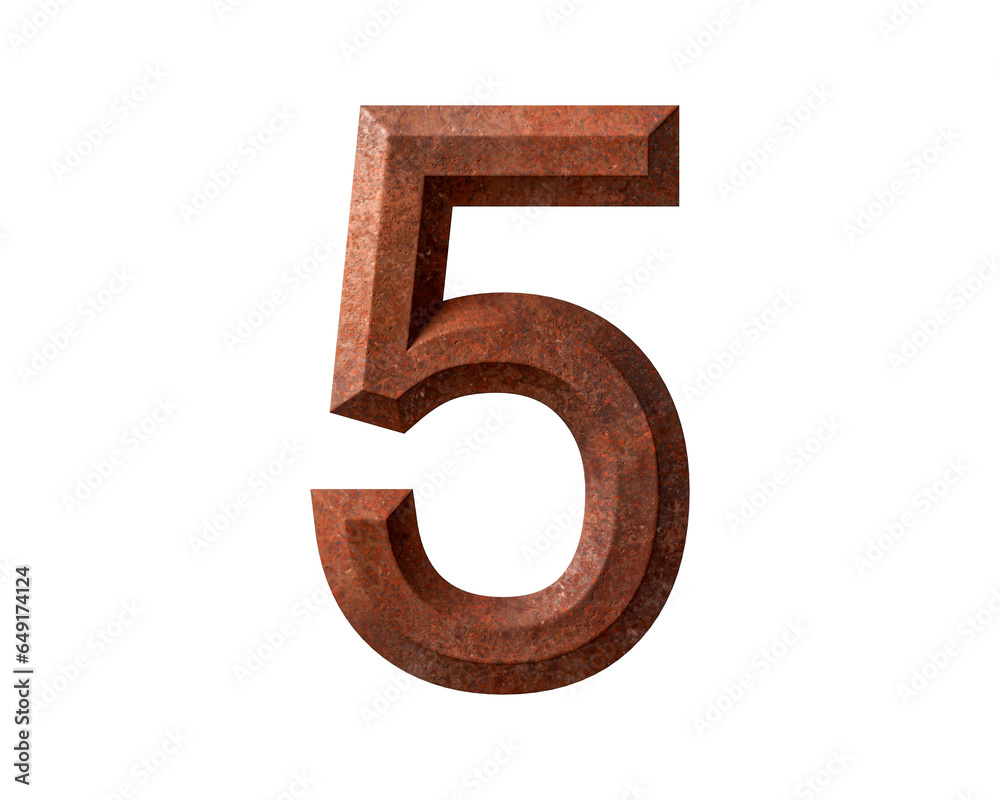 Fototapete digit made of rusty metal. 3d illustration of rusty number isolated on white background