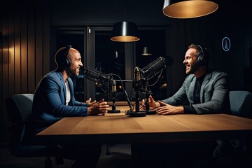 Woman and man in podcast studio