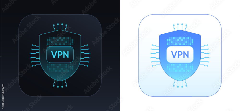 Poster secure vpn service. protection shield with button for activation vpn connection. virtual private net