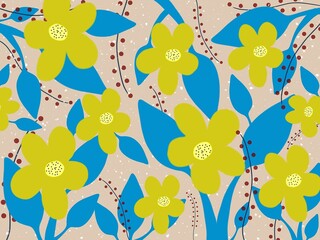 Yellow flower and blue leaves wallpaper