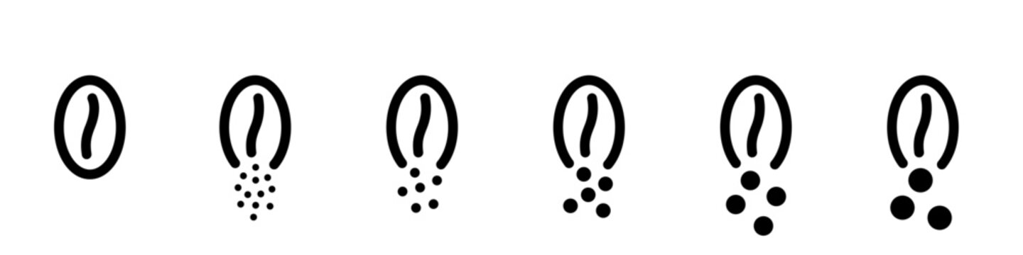 Set of coffee bean line icons of different grinding coarse medium and fine grind