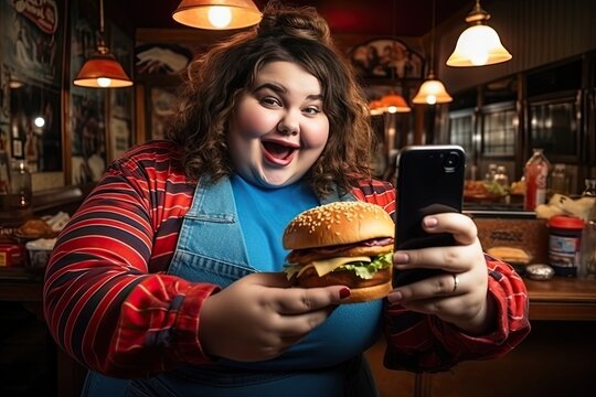 Fat woman making selfie