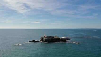 survol du fort de Brescou sur le littoral d'Agde dans le sud de la France, H&eacute;rault, Occitanie