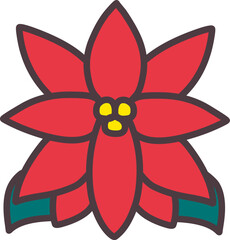 シンプルにデフォルメしたポインセチアのアイコン風イラスト