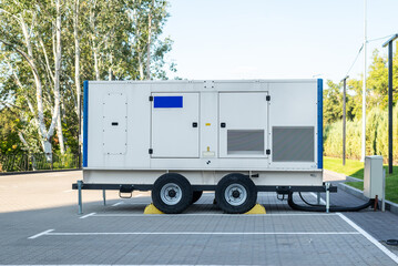 Industrial generator power on parking. Mobile backup power supply generator for emergency or...