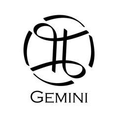 Gemini with name. Horoscope with 12 or 13 zodiac signs. Astrology, fortune telling, constellation, stars, ascendant, pseudoscience, natal chart. Casual style with black strokes