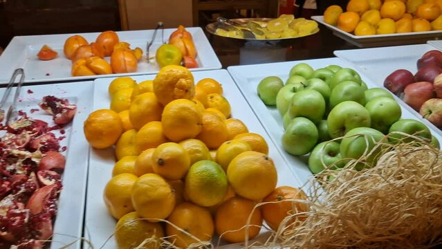 Fruits according to the buffet system in the hotel restaurant