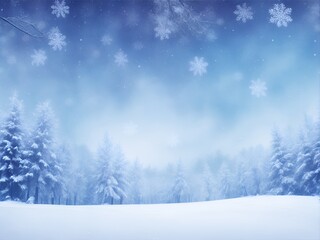 Winter background, frame, forest and snow, horizontal photo