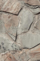 Bumpy stone surface. Stone background. A fragment of an old wall with the shadow of a plant on it. - 649179568