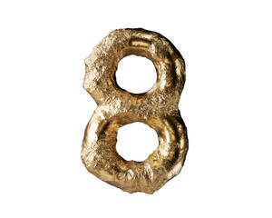 Digit made of raw gold. 3d illustration of golden number isolated on white background