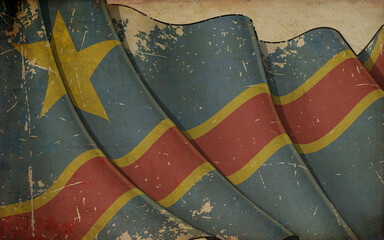 Old Paper Print - Waving Flag of Democratic Republic of Congo