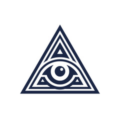 All seeing eye pyramid logo. Esoteric occult icon. Eye of horus in triangle symbol concept. Vector illustration.