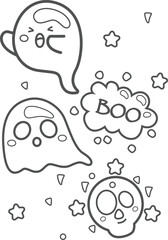 Cute Ghost Halloween Party Decoration Cartoon Coloring Pages for Kids and Adult