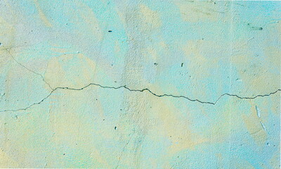 Old weathered blue color painted wall with a crack as a texture, pattern, background