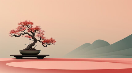 minimalist bonsai, relax, japanese  illustration, with copy space