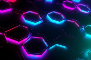 Obraz na płótnie Canvas Hexagon glowing neon background. Generate Ai