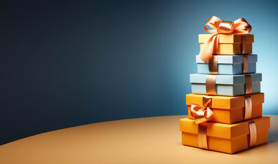 Stack of gift boxes from Cyber Week sales isolated on a gradient background 