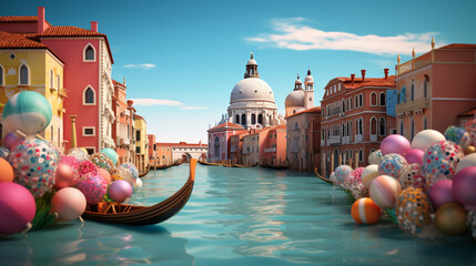 Easter holiday time in Venice Italy background in paper art and craft design concept. Created using generative AI.