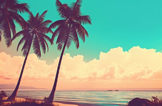 Retro palm beach. Generate Ai