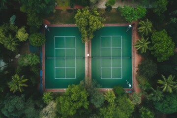 Tennis court drone view. Generate Ai