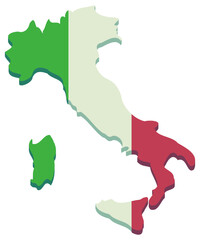 3D map of Italy in Italian flag colors in flat cut design style