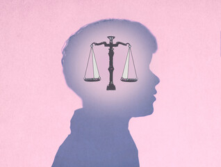 Illustration of weight scale inside silhouette of boy