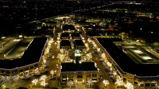 Drone Video of The LaCenterra Shopping Center in Katy, Texas at Night.