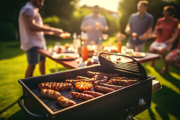 Family and Friends Delight in a Picnic BBQ Grill, Soaking up the Sun and Cherishing Shared Moments. created with Generative AI