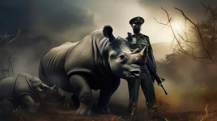 Zelfklevend Fotobehang Guarding a rhinoceros  © RDO