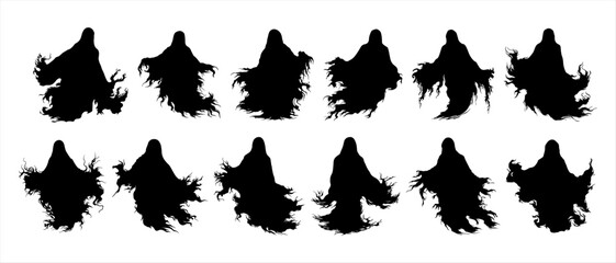 Vector Halloween Ghost Silhouette Set, Ghost Collection, isolated on white background, Vector Illustration