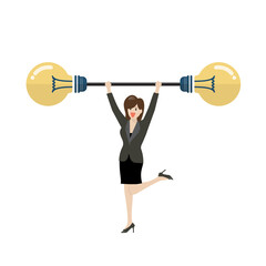 Business woman lifting exercise with barbell idea weight