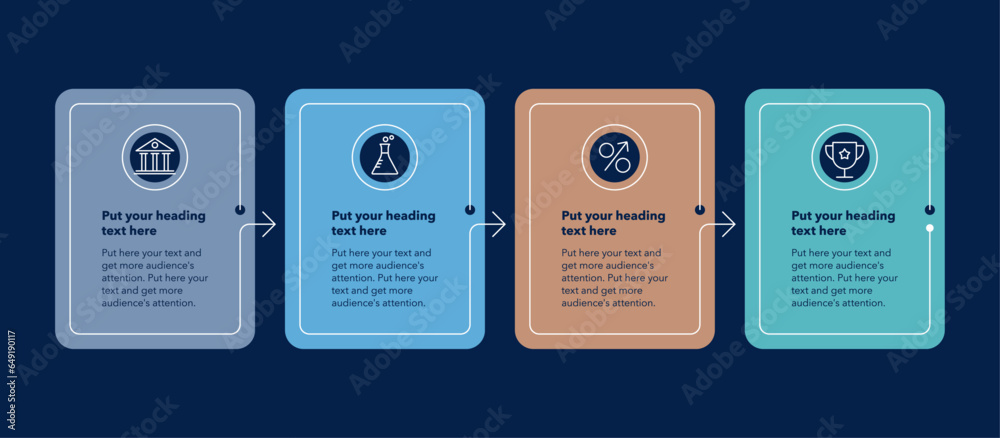 Fototapete simple horizontal process template with four colorful stages - dark version. flat infographic design