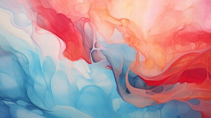 Fototapeta premium A captivating portrayal of liquid paints in a slow and graceful blending process, delicately merging together in a harmonious flow.