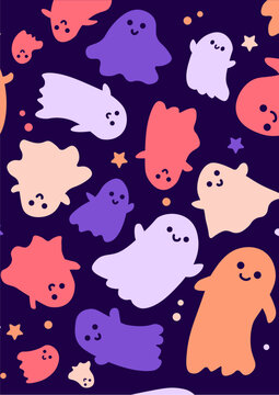 Illustration vectorielle d'halloween. Fant&ocirc;mes d'halloween color&eacute;s. Mignons petits fant&ocirc;mes vectoriels pour la f&ecirc;te d'halloween