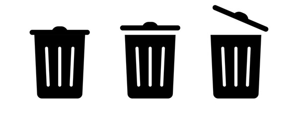 Trash can icon. Garbage symbol in black. Trash bin icons in vector