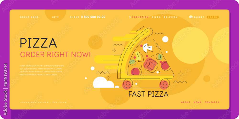 Wall mural Food delivery, hot pizza. A template for your design. Template for text information. The template of the Internet page.