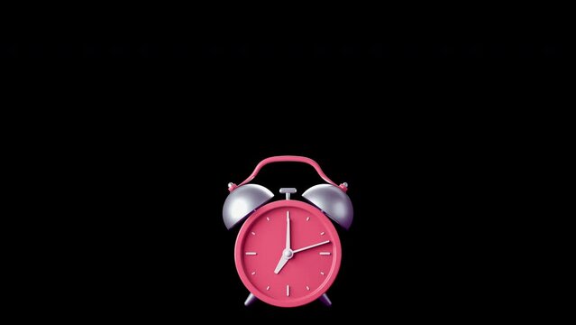 Abstract loop animation of ringing alarm clock on transparent alpha channel