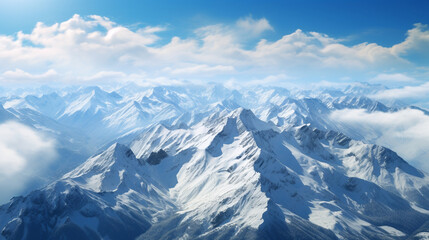 Obraz premium An aerial view of a rugged mountain range, its peaks dusted with the first snow of early spring
