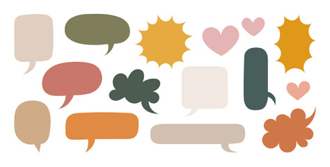 Super set different shape colorful bubbles drawn by hand. Collection of speech bubble, chat bubble or dialog boxes drawn in pastel color. Vector graphic design