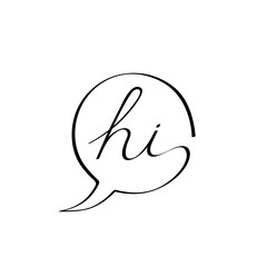 Speech bubble with hi phrase drawn by hand. Linear Hi bubble for communication and messaging. Doodle vector graphic design