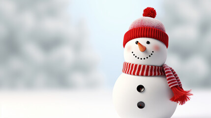Obraz premium snowman greeting, pure white, cute - Generative AI